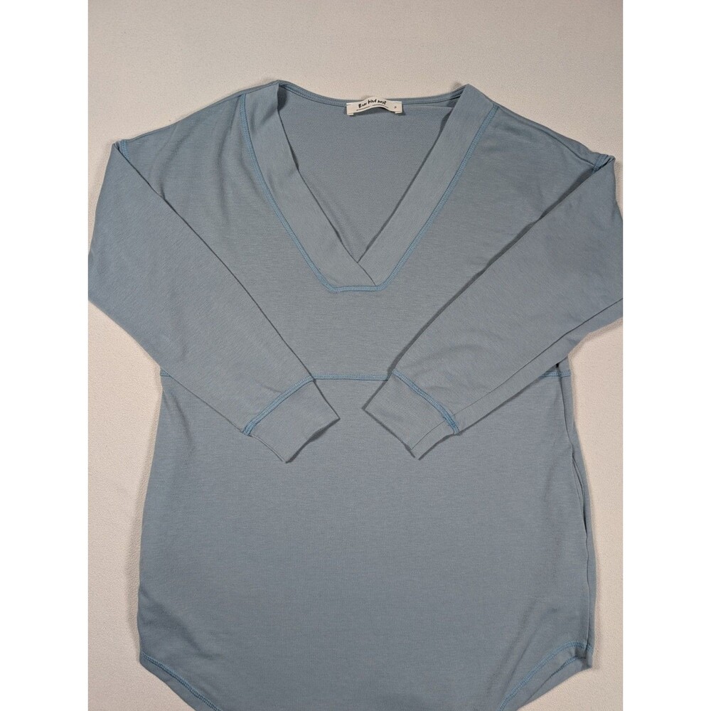 Three Bird Nest Shirt Womens S Blue V Neck Long Sleeve Tunic Top Stretch